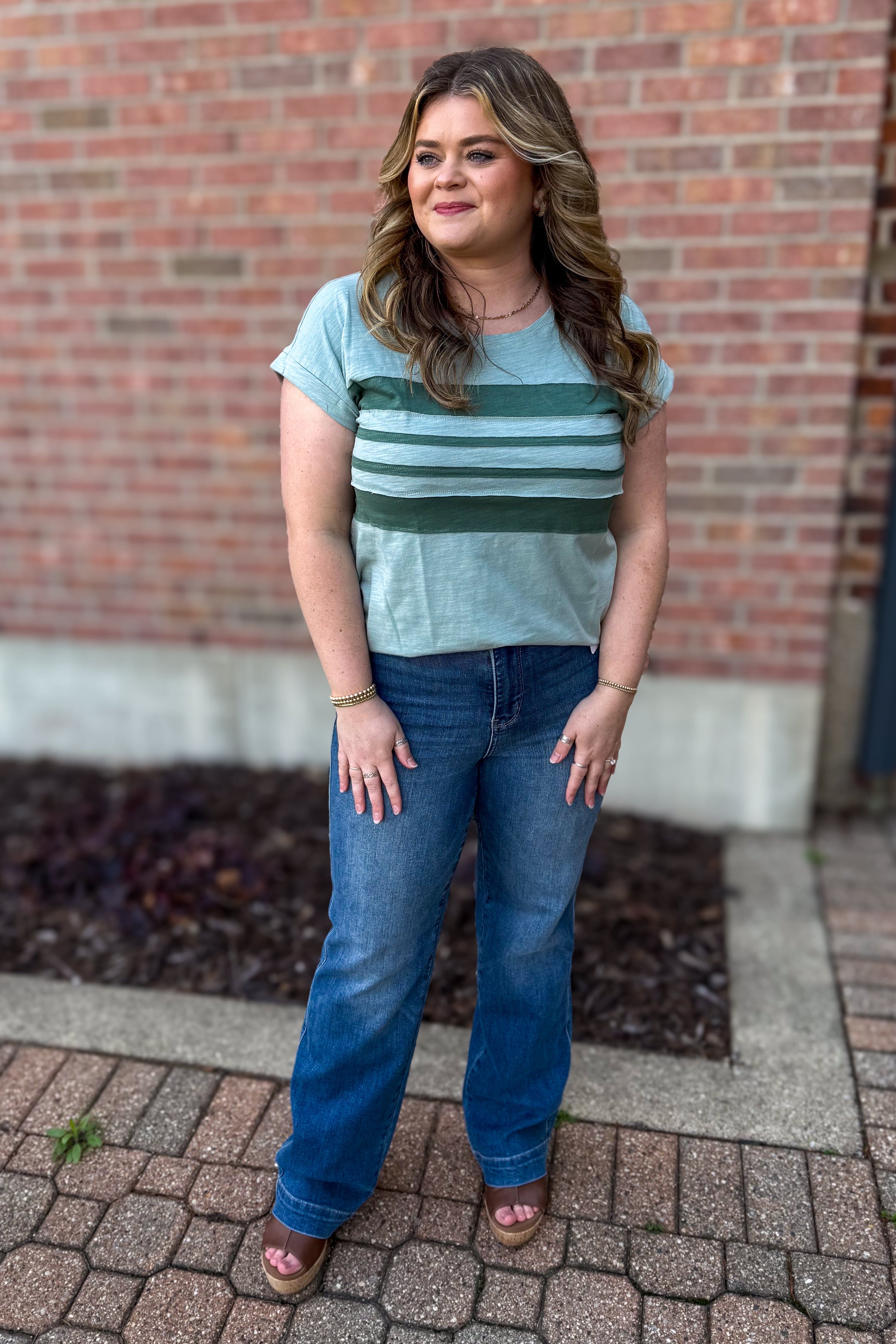 Green Stripe Block Top styled