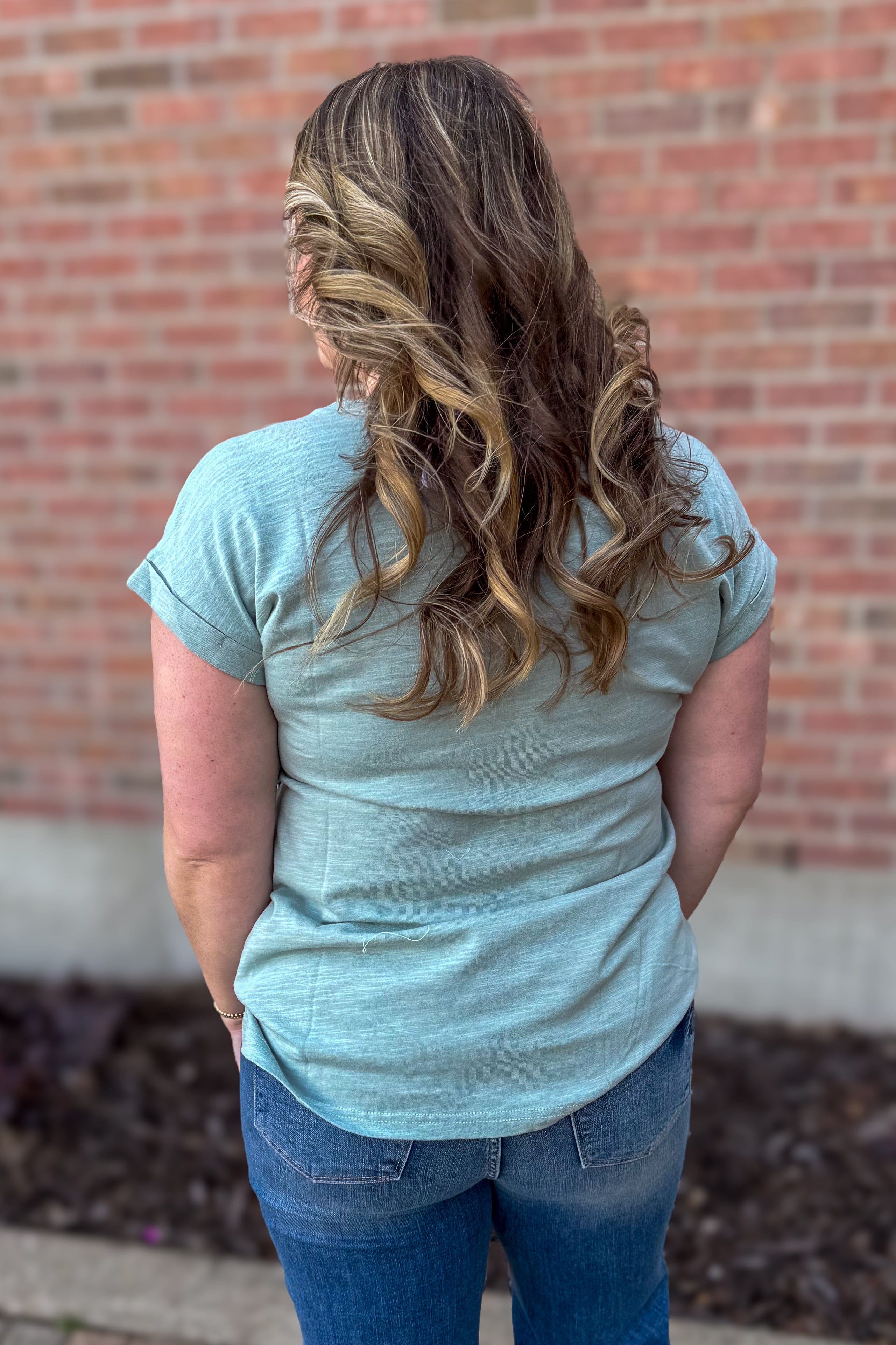 Green Stripe Block Top detail