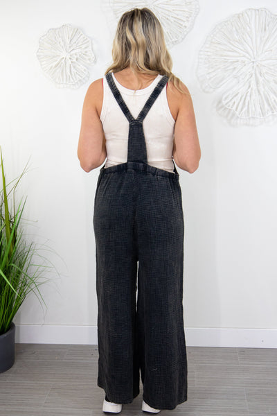Ash Black Gauze Wide Overalls Back
