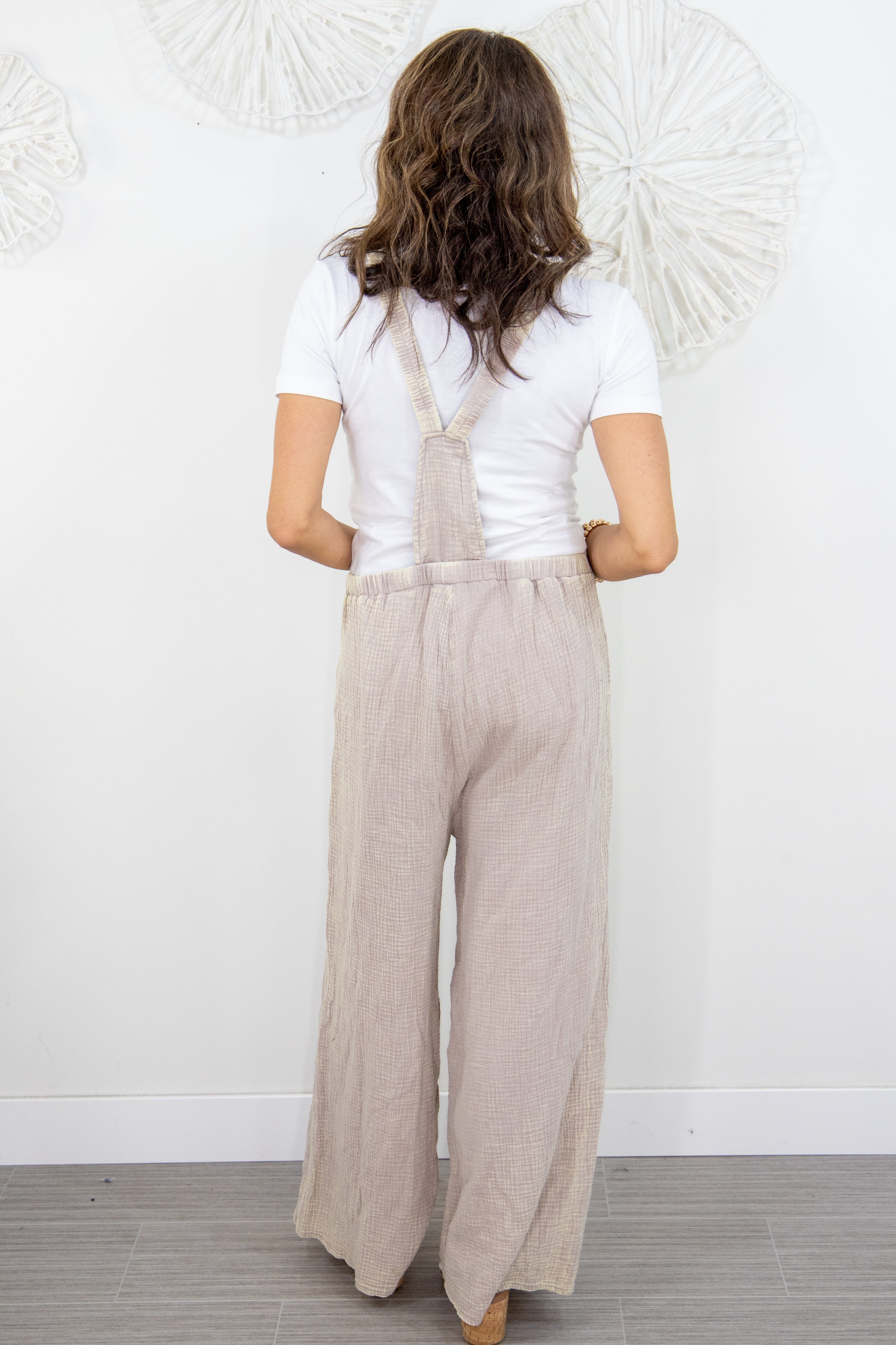 Ash Mocha Gauze Wide Overalls Back