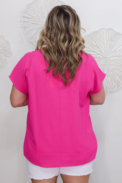 Hot Pink VNeck Textured Tunic Top Back