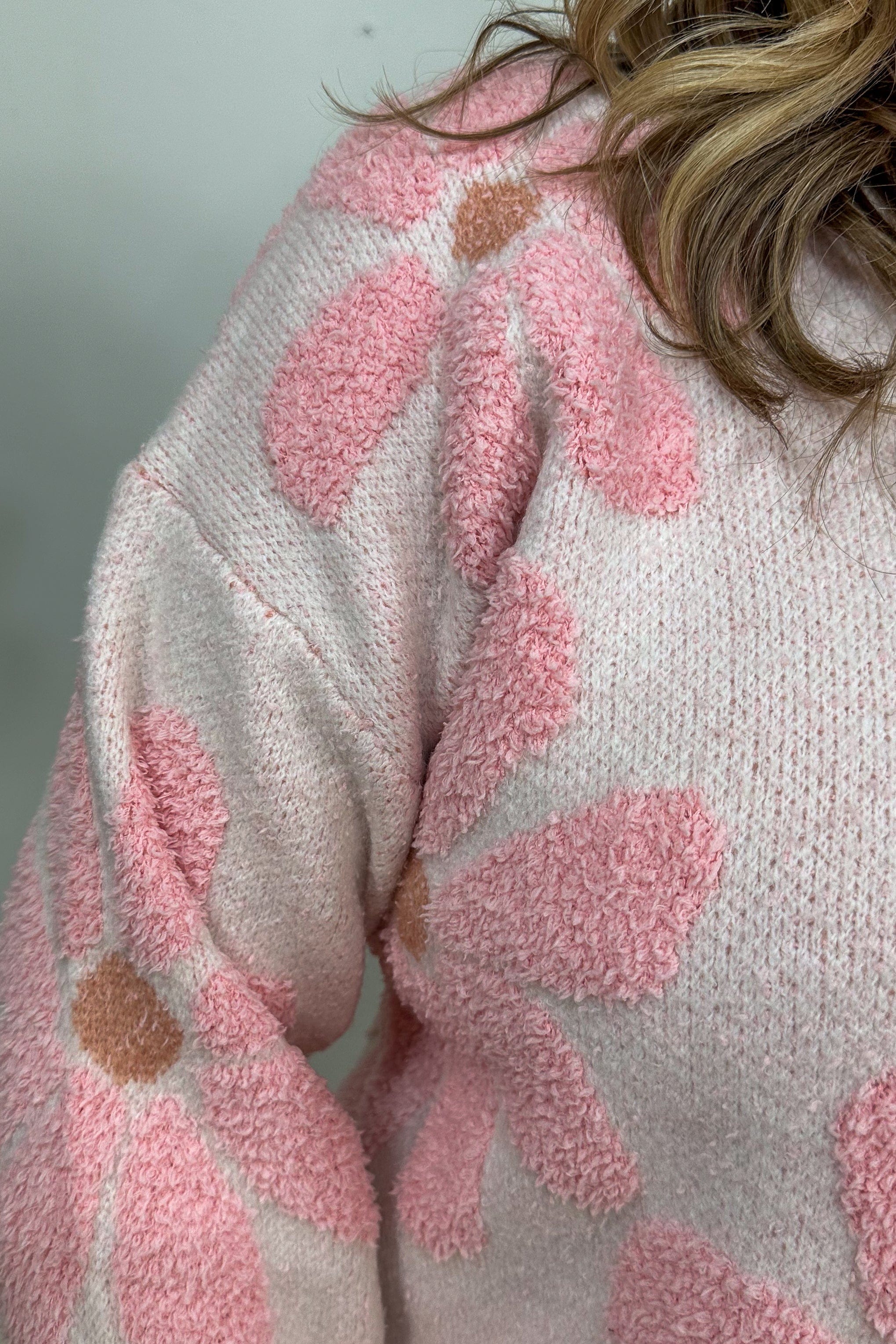 Pink & Ivory Floral Sweater detail