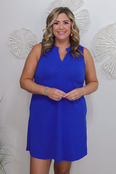 Royal Blue Sleeveless Dress with Pockets
