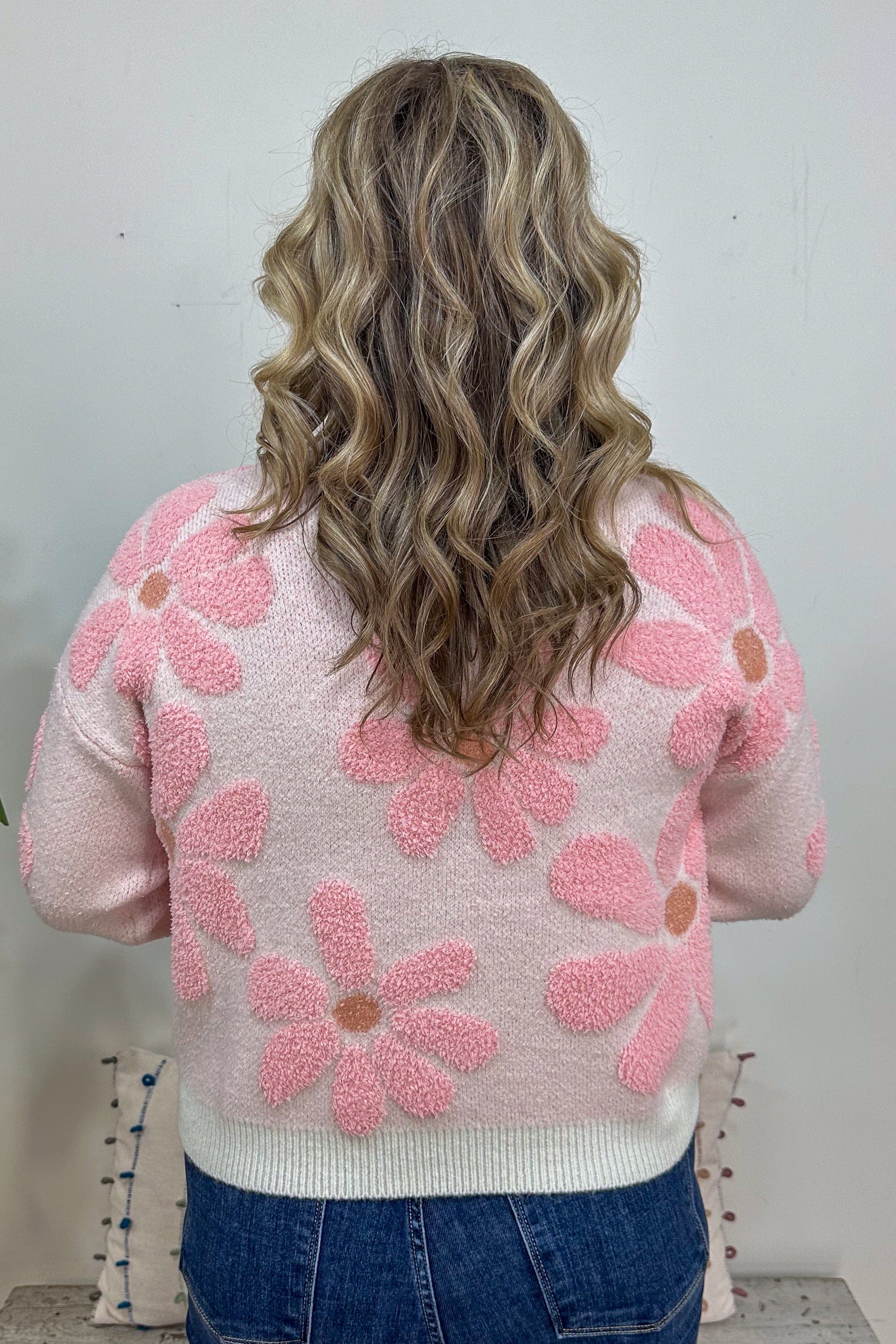 Pink & Ivory Floral Sweater back