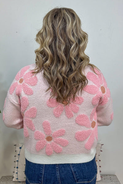 Pink & Ivory Floral Sweater back