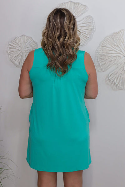 Emerald Sleeveless Dress with Pockets back