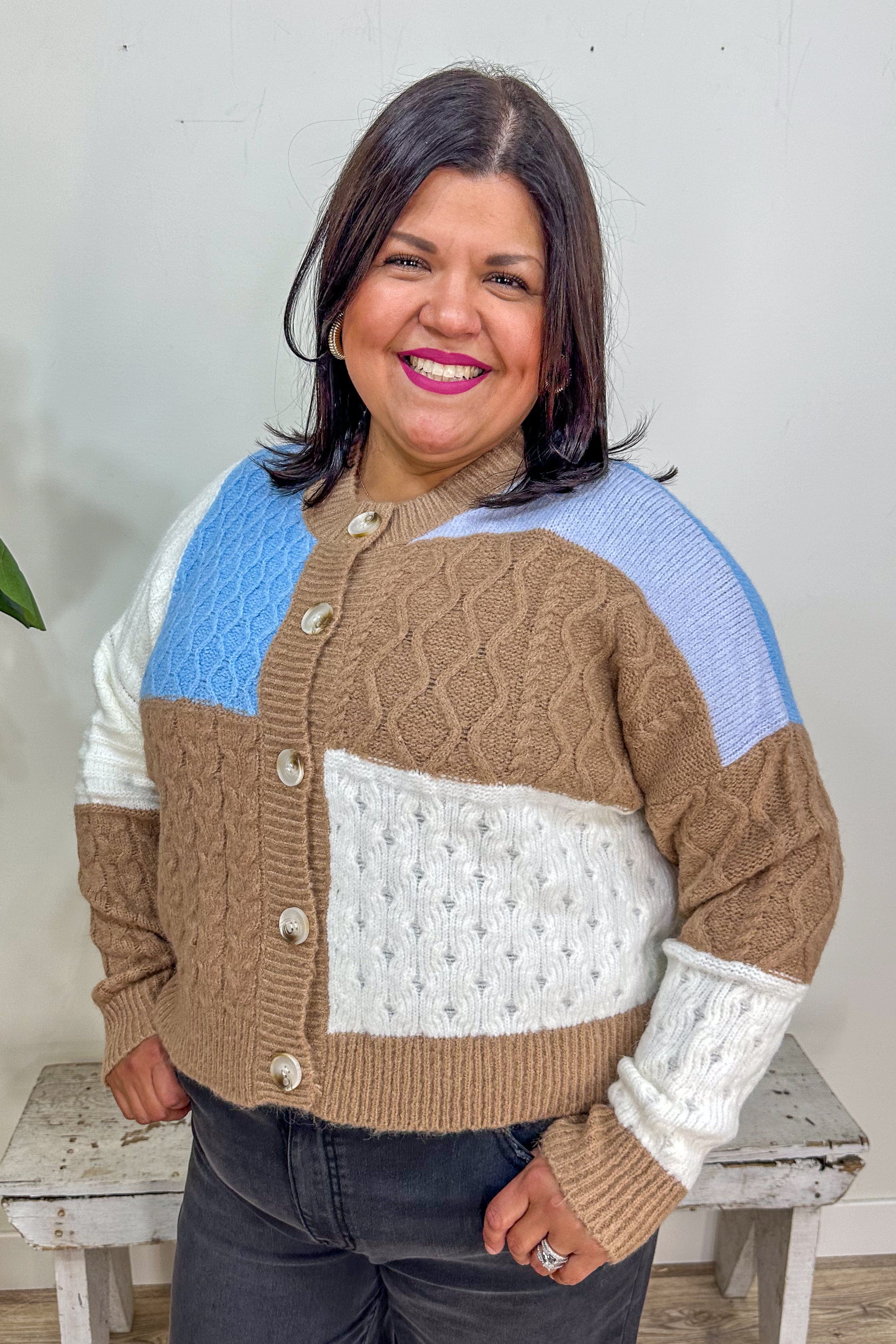 Blue & Mocha Colorblock Cardigan