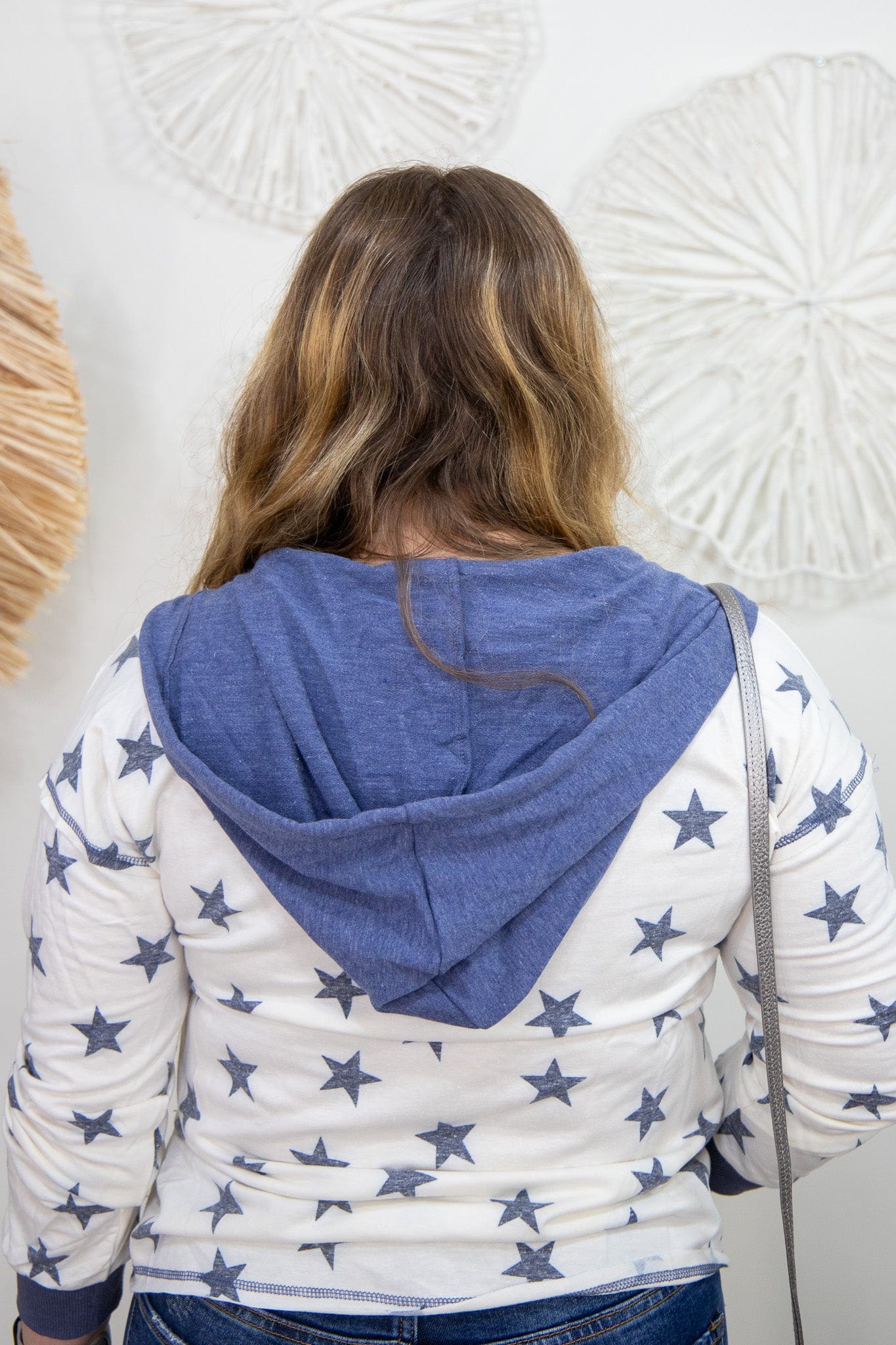 Ivory & Navy Half Zip Star Hoodie back