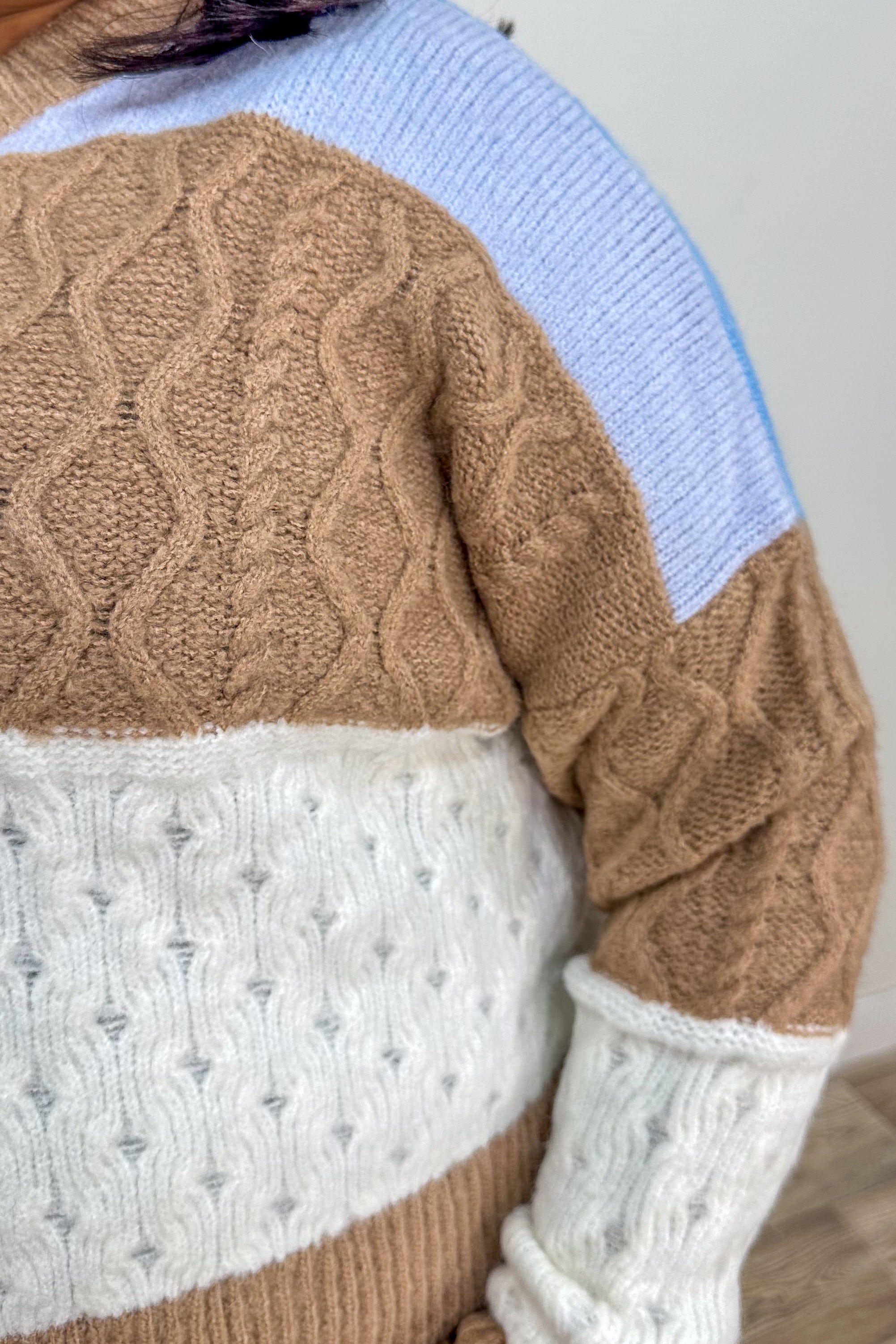 Blue & Mocha Colorblock Cardigan detail