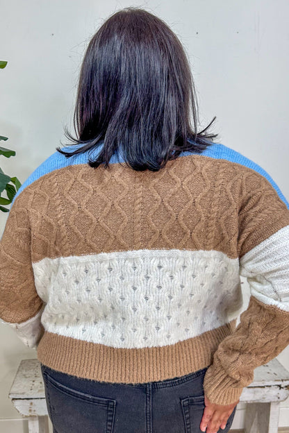 Blue & Mocha Colorblock Cardigan back