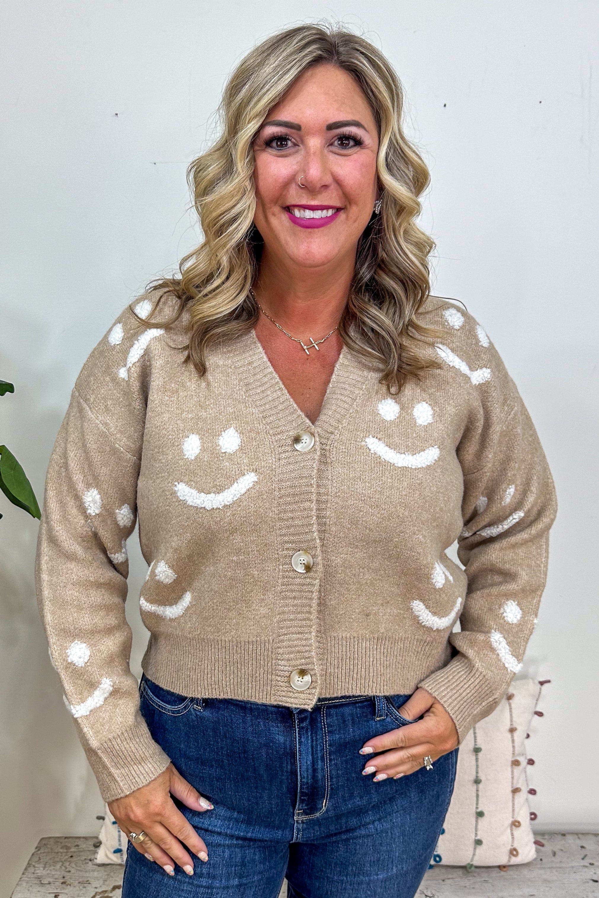 Mocha Sweater with Smiley Faces