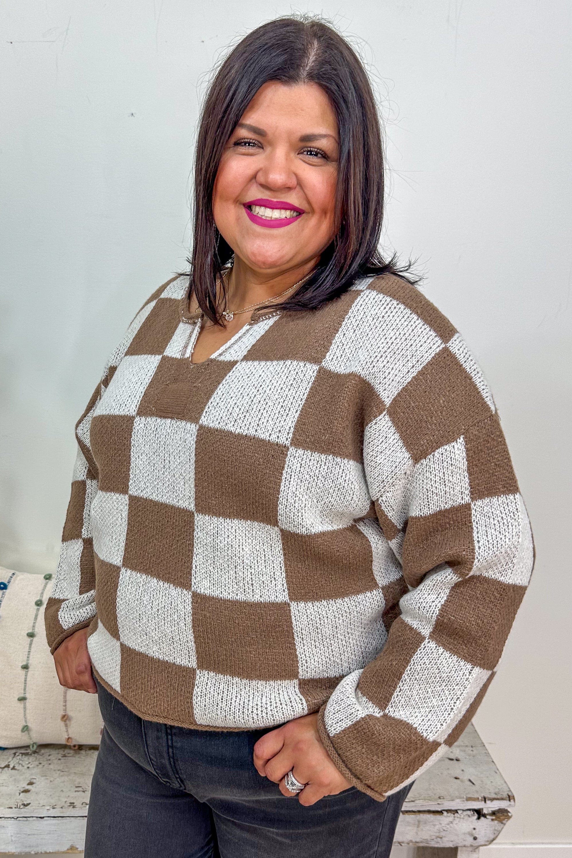 Mocha Split Checkered Sweater