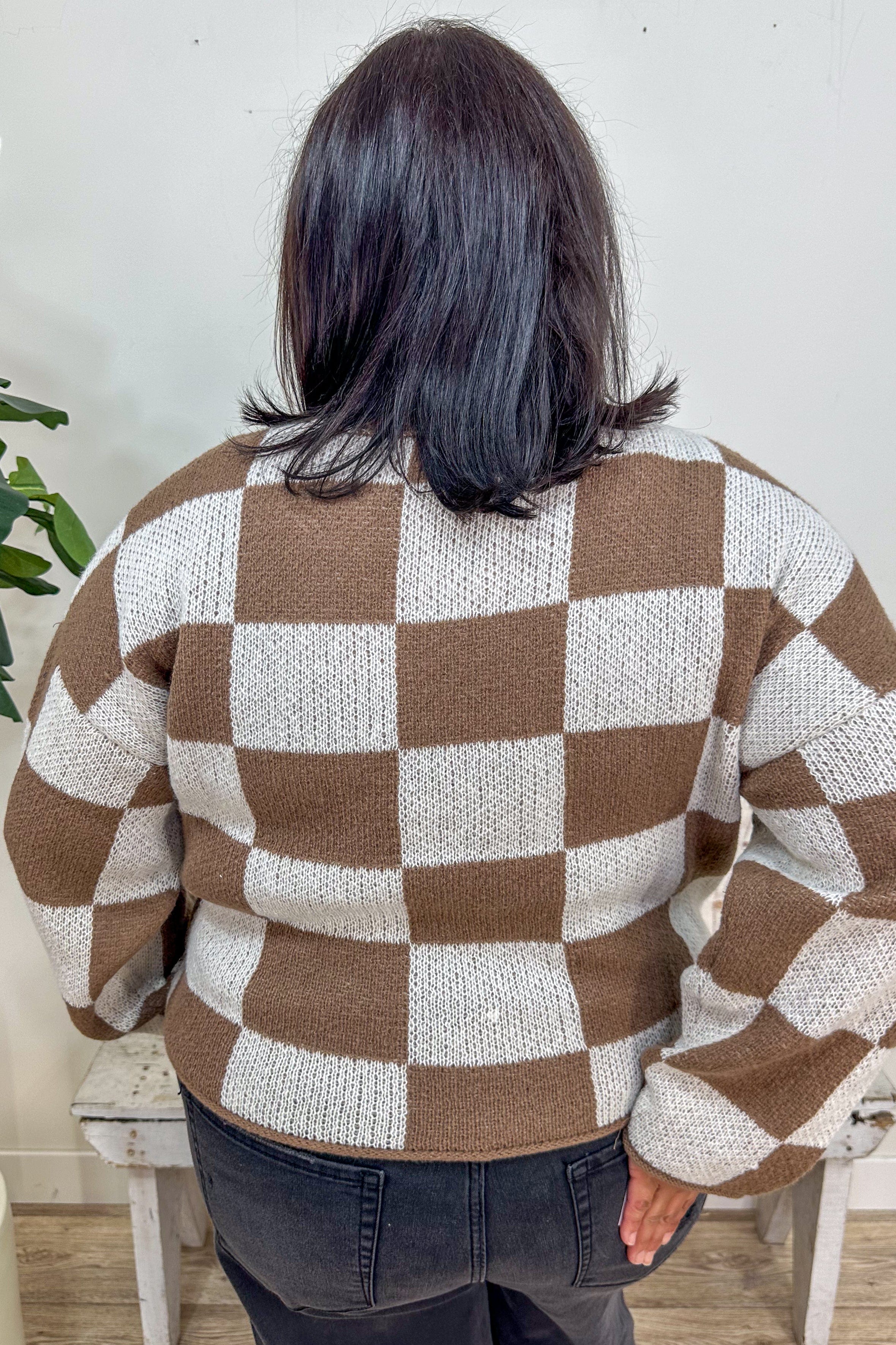 Mocha Split Checkered Sweater back