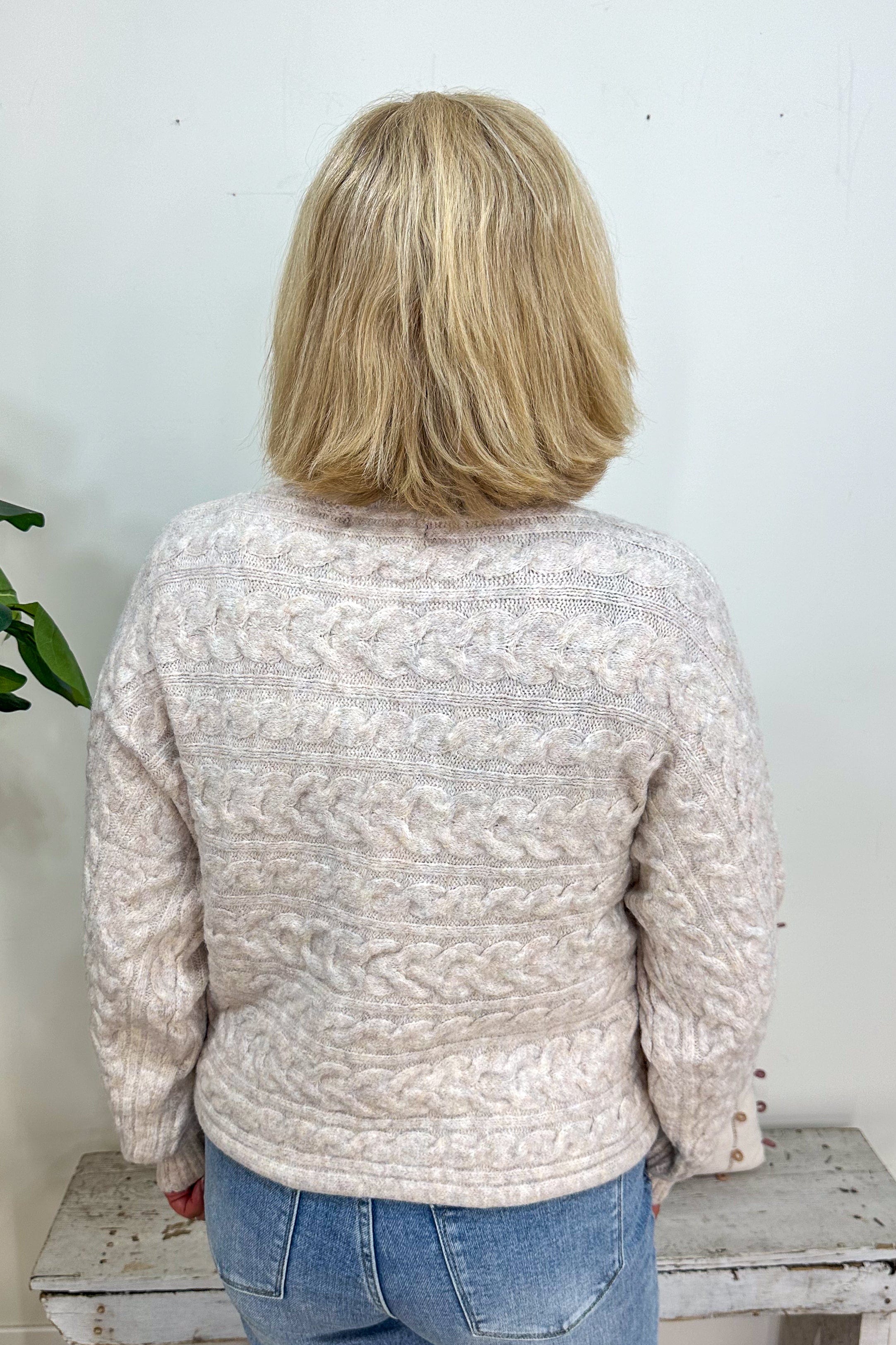 Oatmeal Cable Knit Sweater back