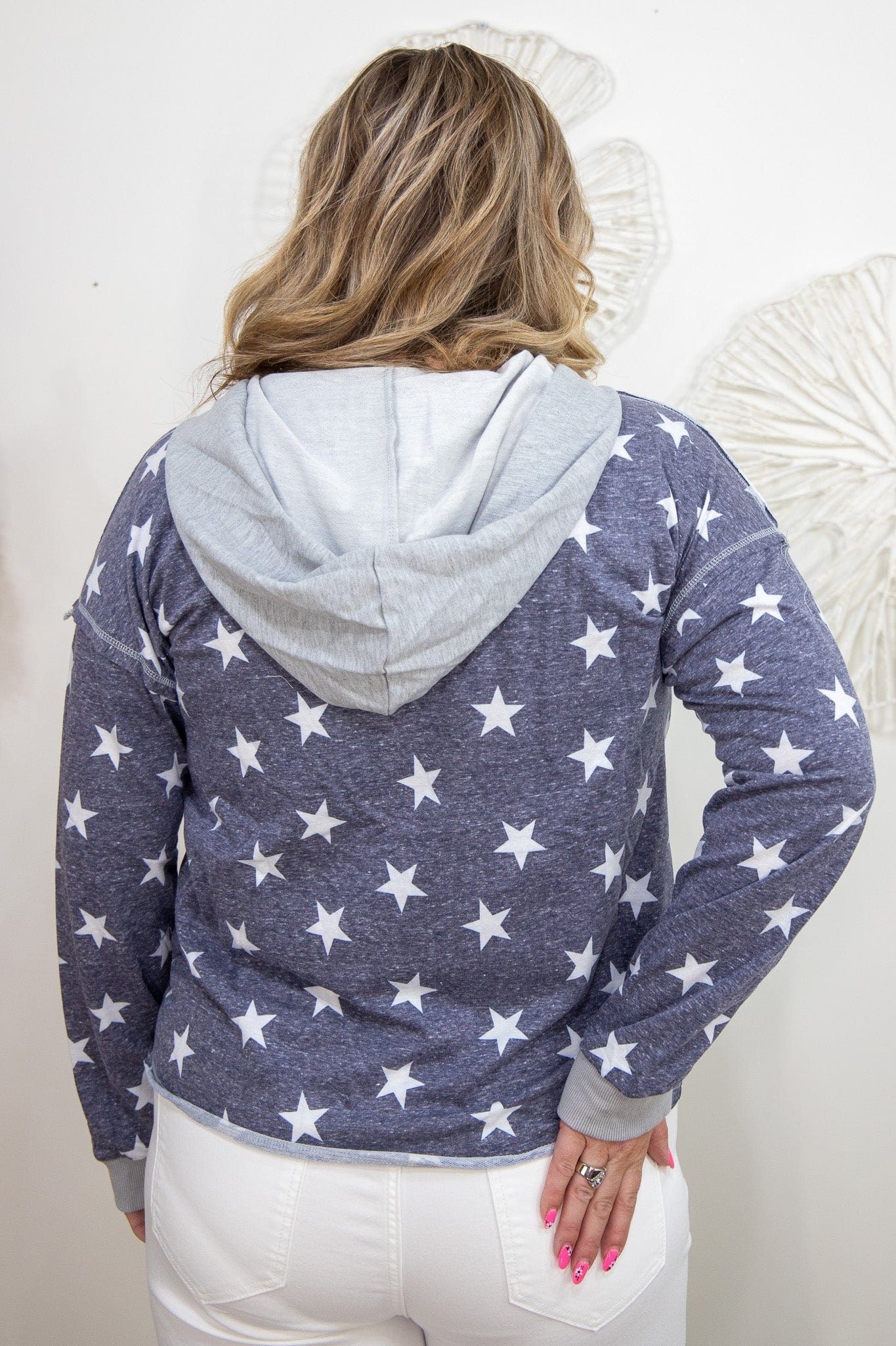 Grey & Navy Half Zip Star Hoodie back