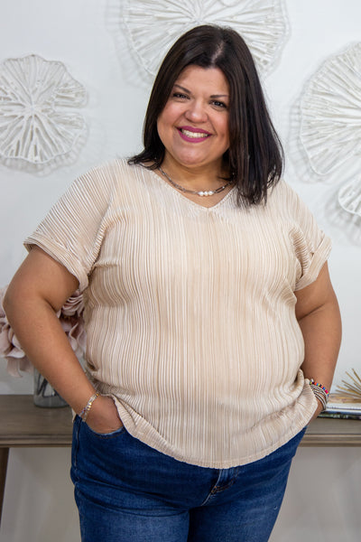 Champagne Ripple Shimmer VNeck Blouse