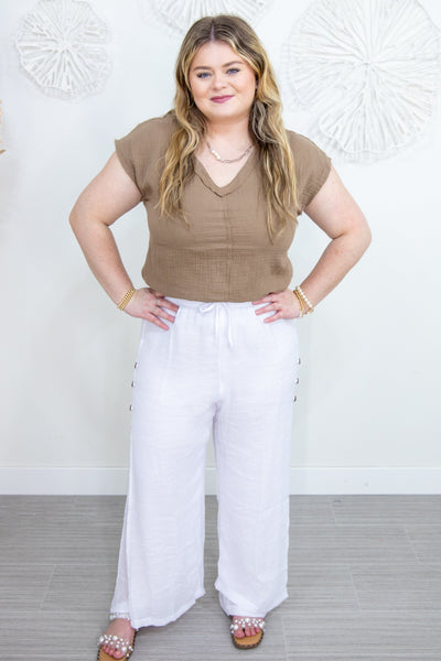 White Flowy Pant styled