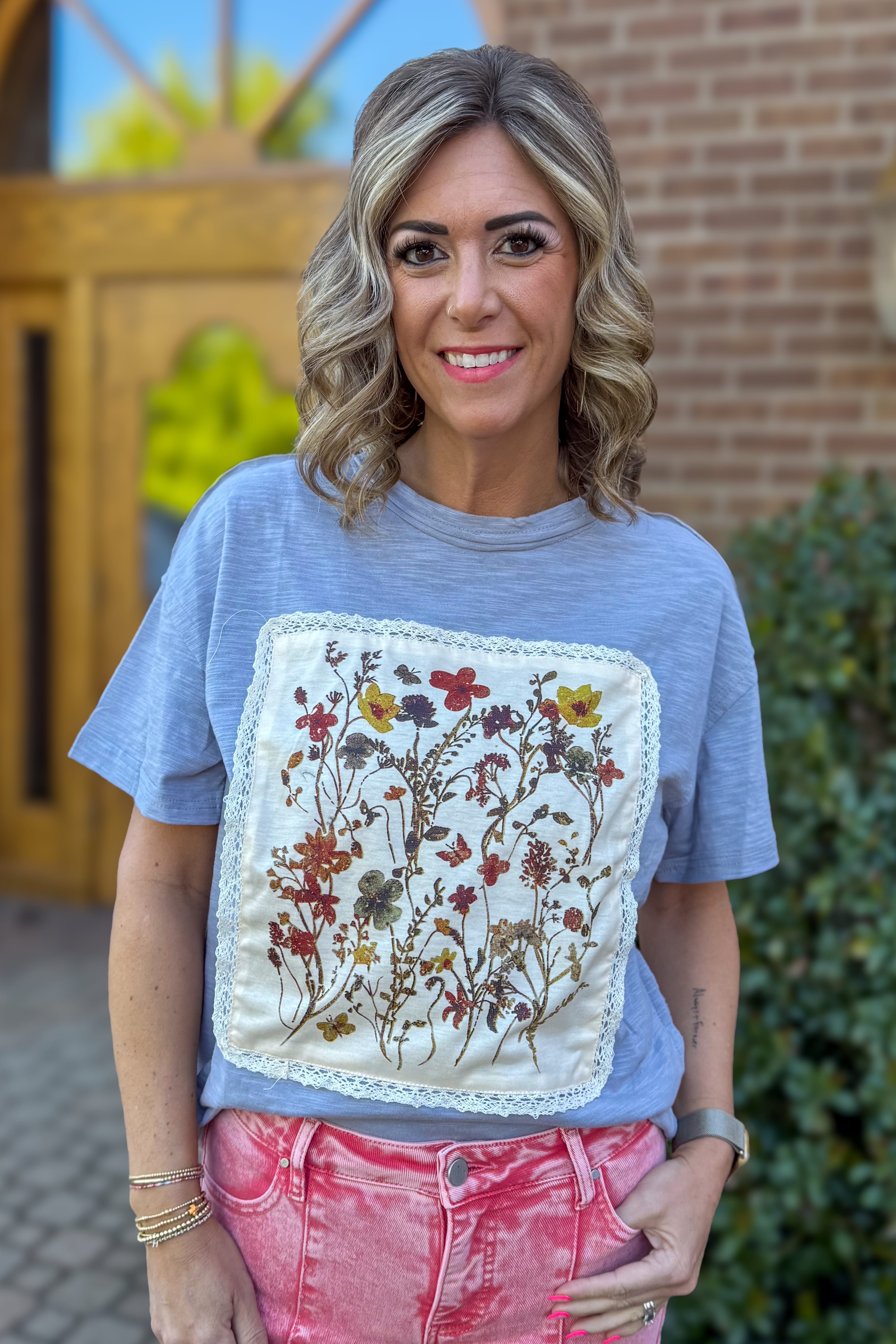 Grey Vintage Floral Patchwork Top