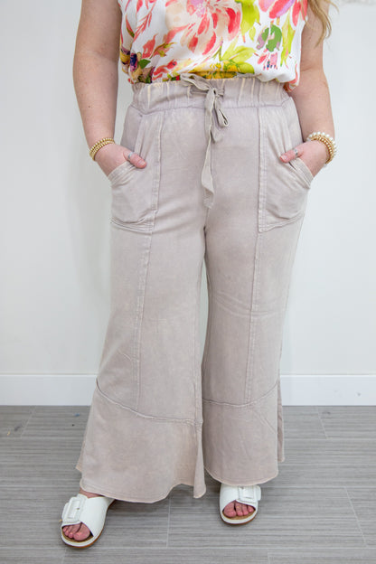 Ash Mocha Cropped Wide Leg with Stitching Detail