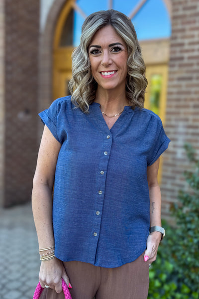 Navy Cuffed Sleeve Lightweight Top