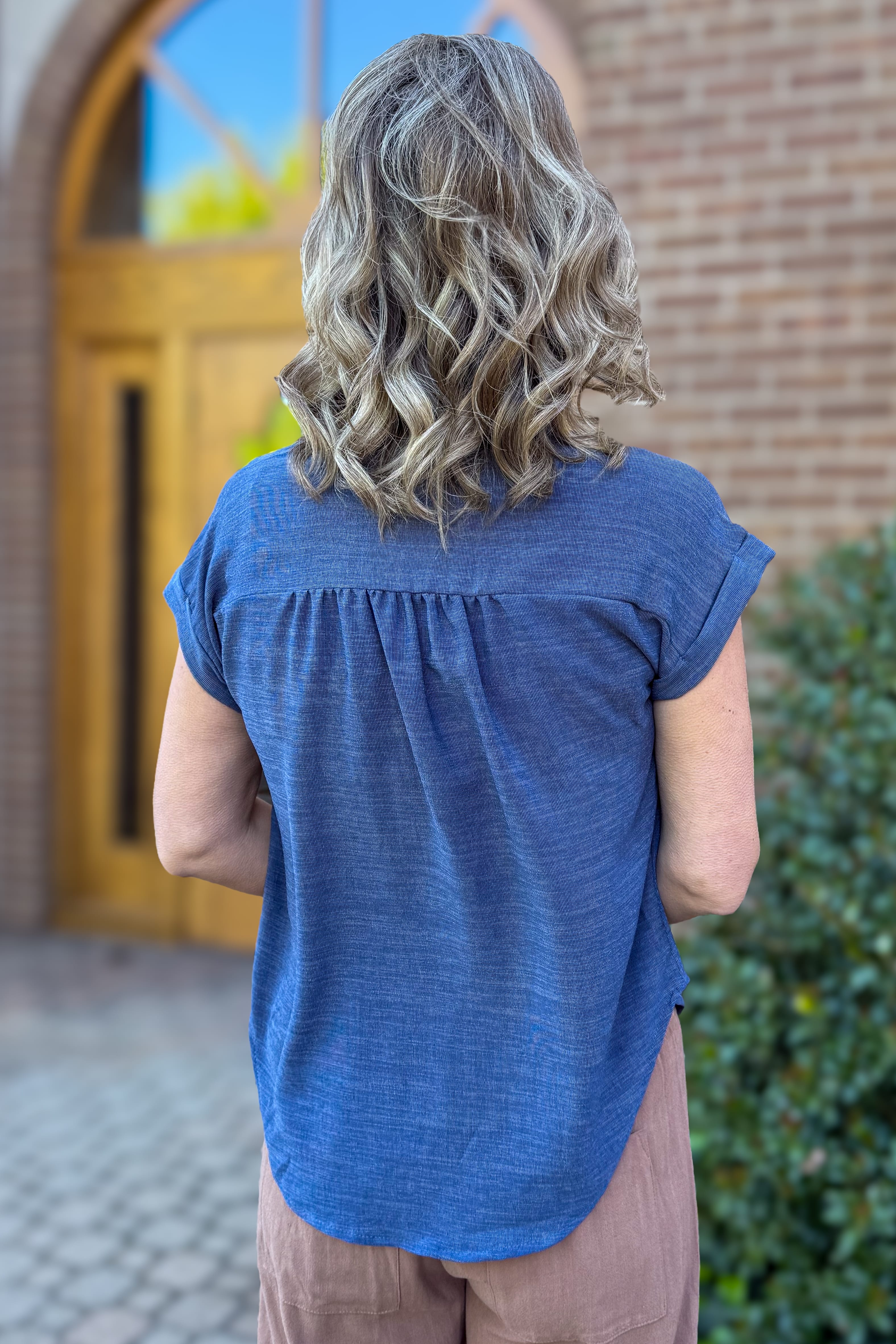 Navy Cuffed Sleeve Lightweight Top Back