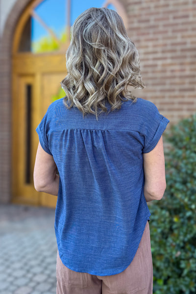 Navy Cuffed Sleeve Lightweight Top Back