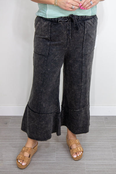 Ash Black Cropped Wide Leg with Stitching Detail