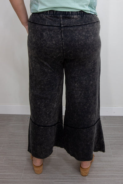 Ash Black Cropped Wide Leg with Stitching Detail back