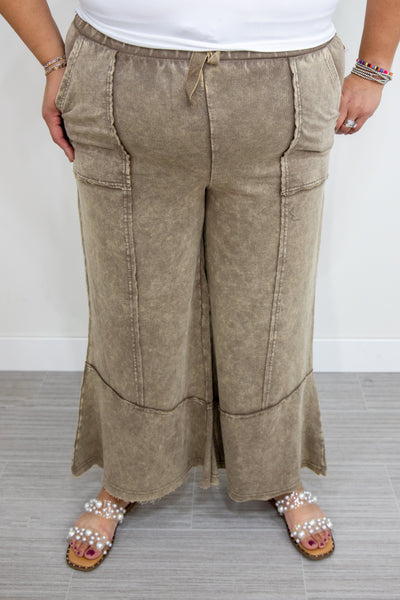 Mocha Cropped Wide Leg with Stitching Detail