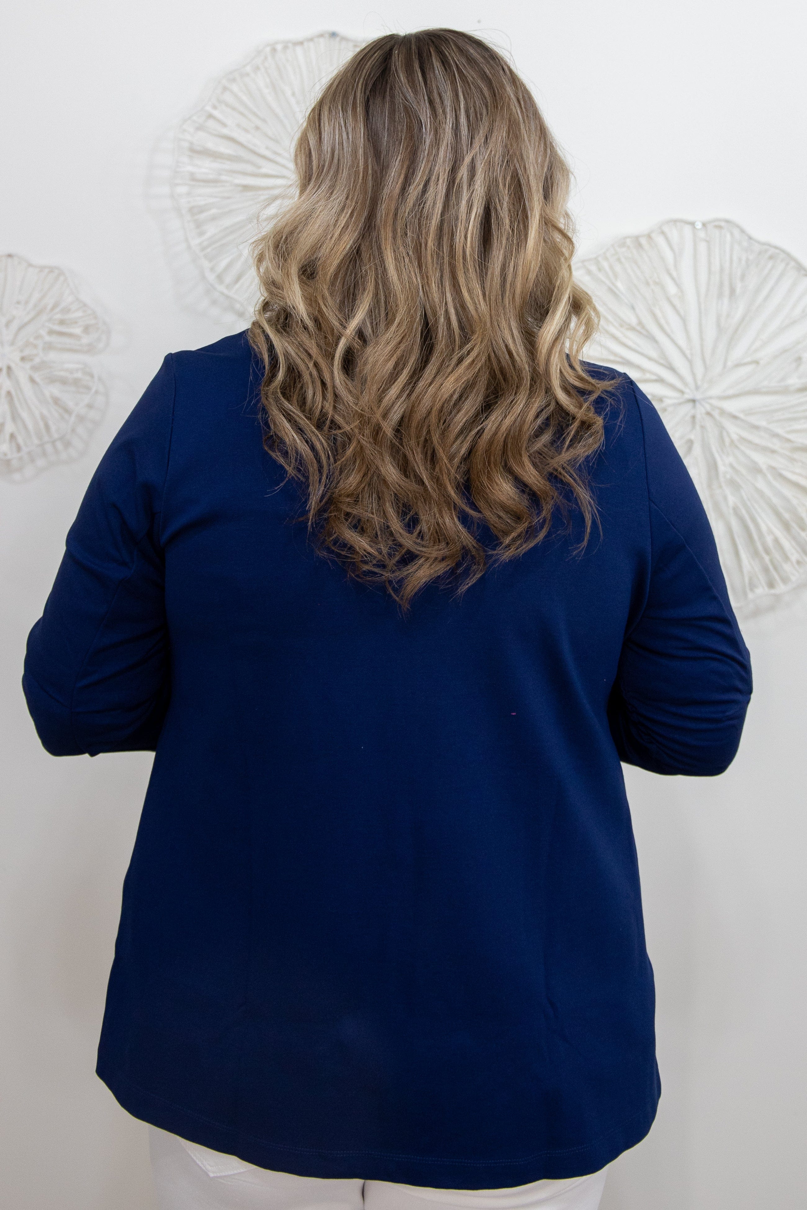 Navy Cinched Sleeve Blazer back
