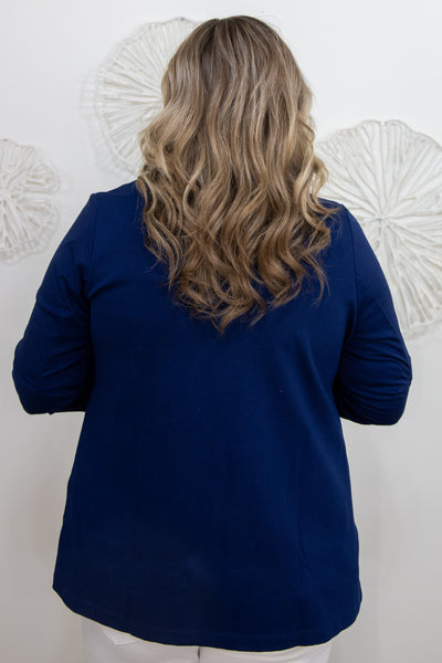 Navy Cinched Sleeve Blazer back