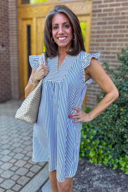 Navy Stripe Seersucker Dress