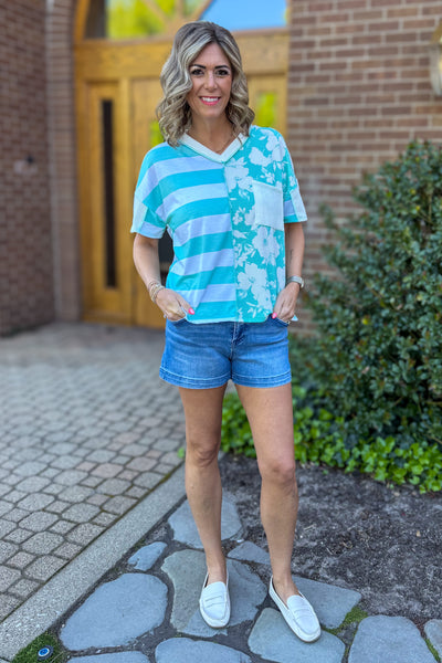 Mint & Ivory Mixed Media Knit Top Styled
