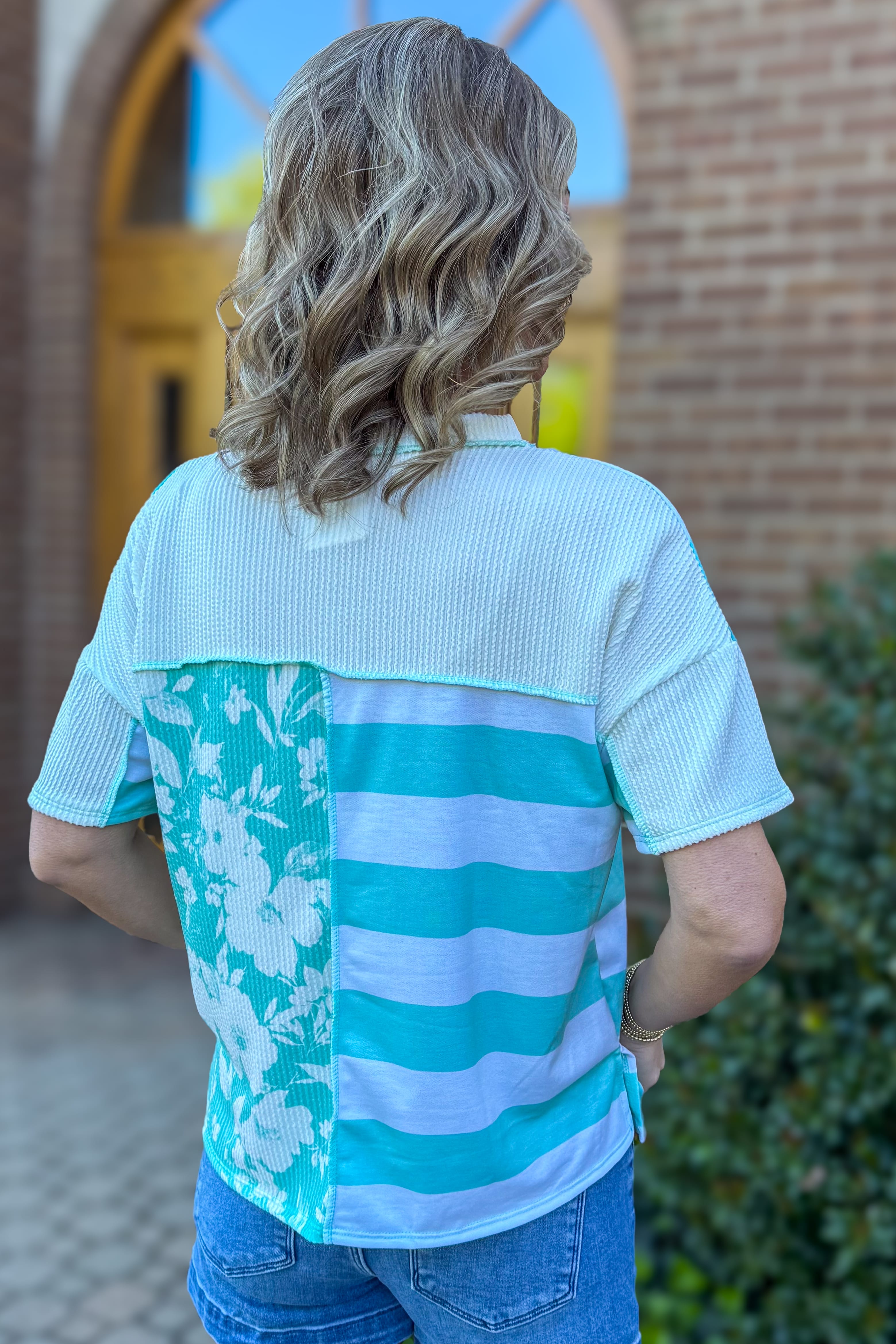 Mint & Ivory Mixed Media Knit Top Back