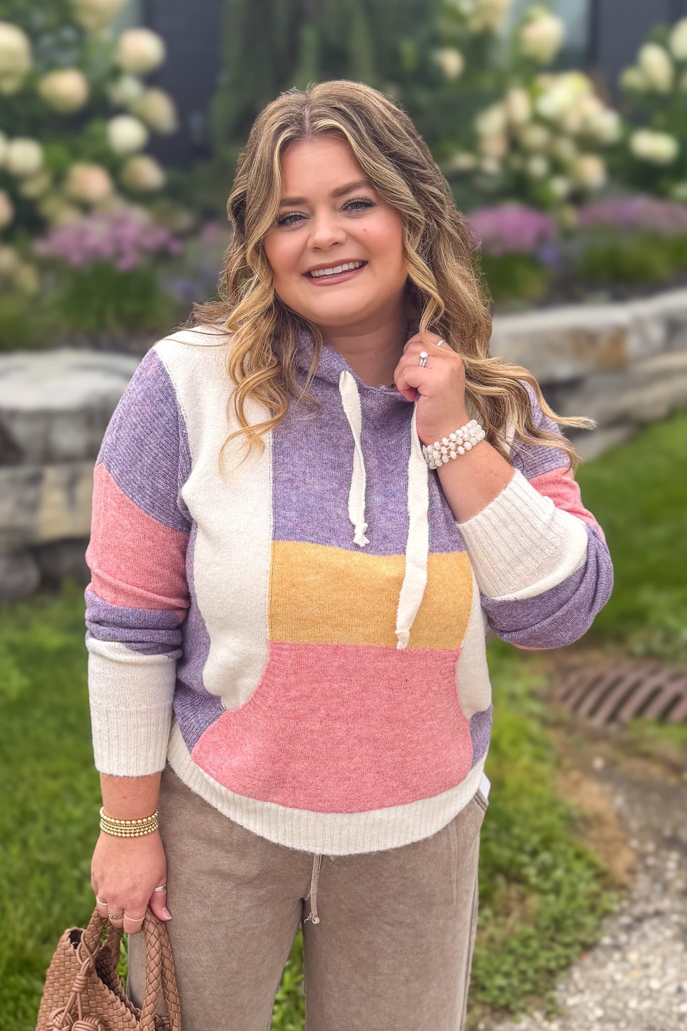 Lavender & Pink Color Block Hoodie Pullover