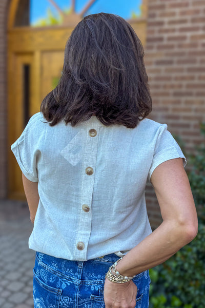 Natural Back Button Detail Blouse Back