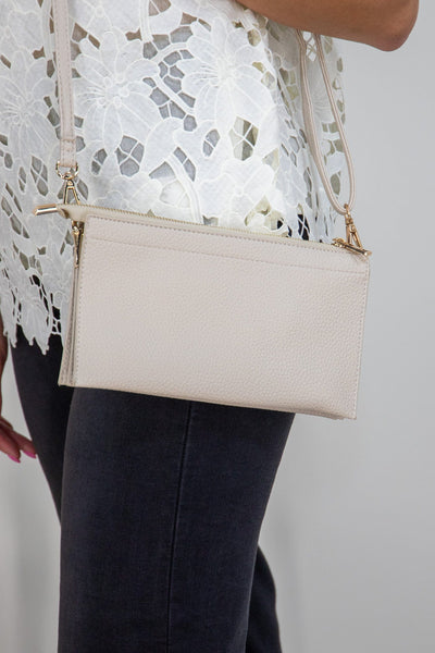 Ivory Luxe Wallet Wristlet with Shoulder Strap