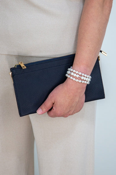 Navy Luxe Wallet Wristlet with Shoulder Strap