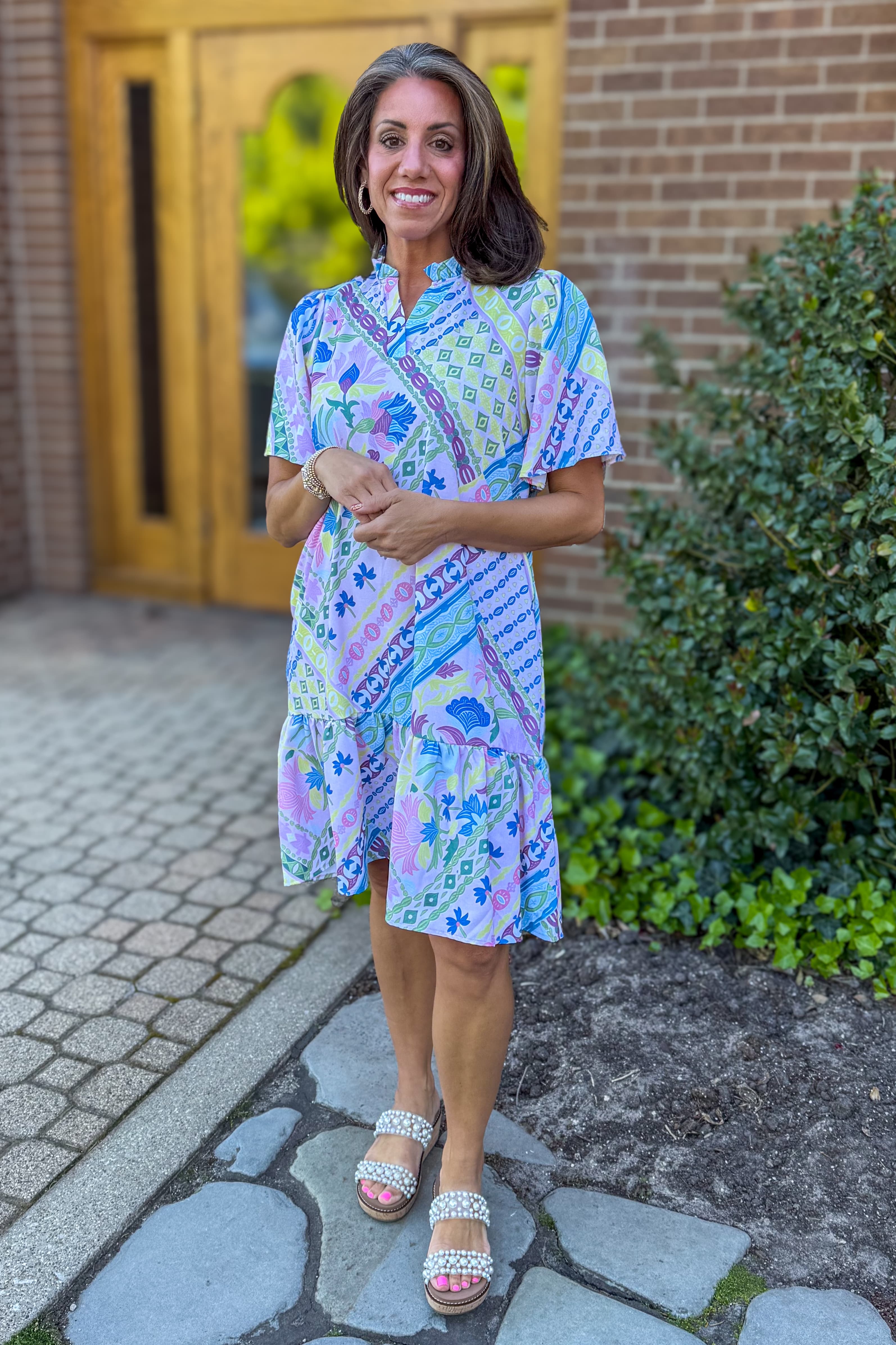 Sage & Lilac Bohemian Ruffle Hem Dress styled