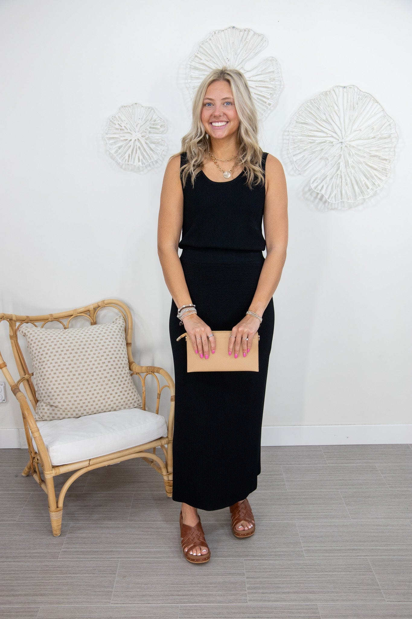Black Waffle Stitch Knit Skirt