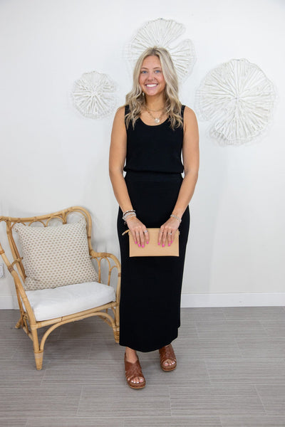 Black Waffle Stitch Knit Skirt