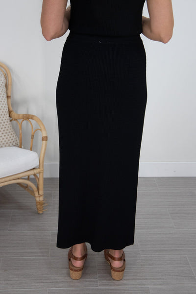 Black Waffle Stitch Knit Skirt