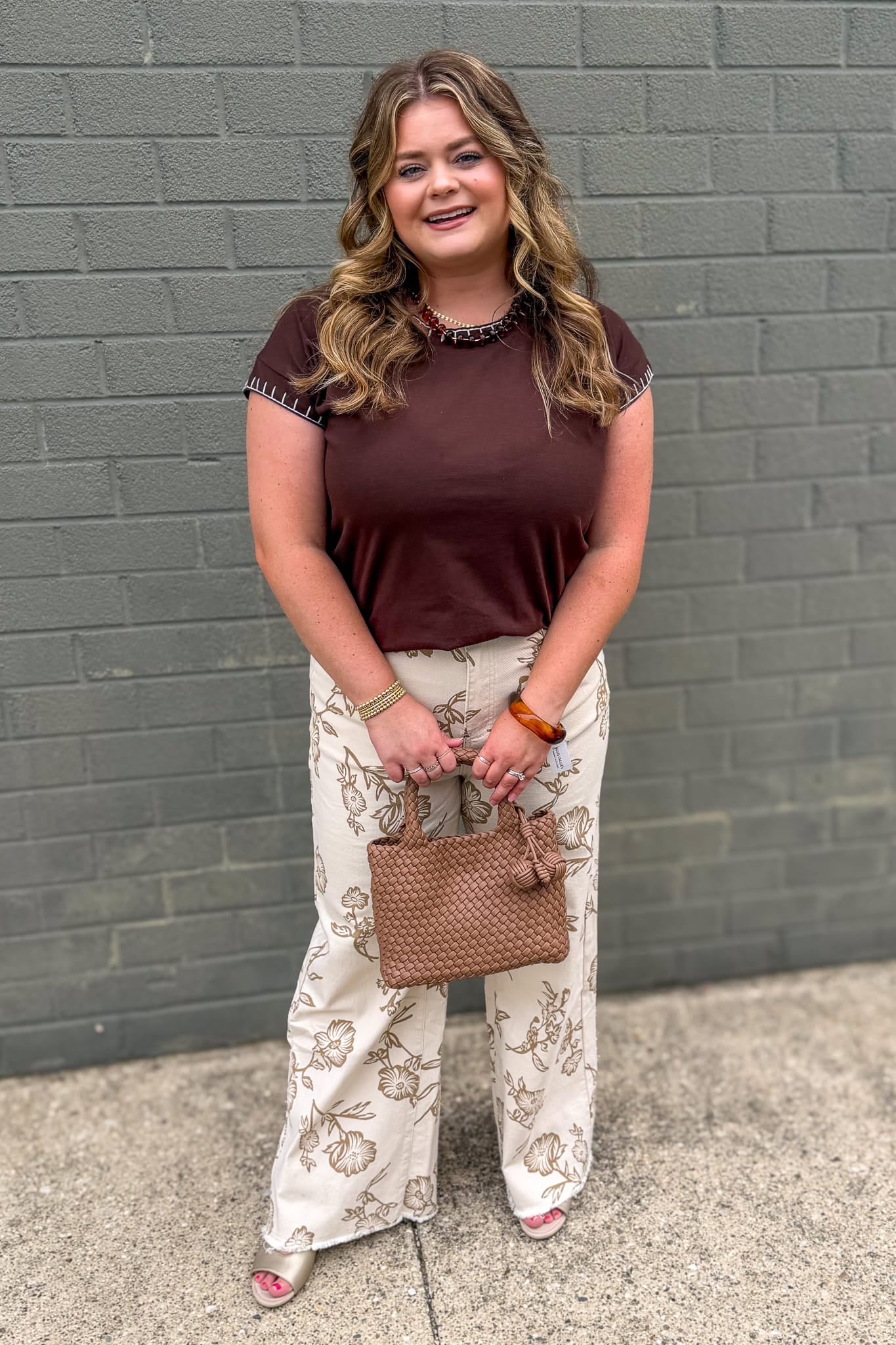 Chocolate Stitch Detail Top Styled