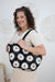 Black Knitted White Daisy Tote Bag