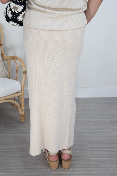 Beige Waffle Stitch Knit Skirt