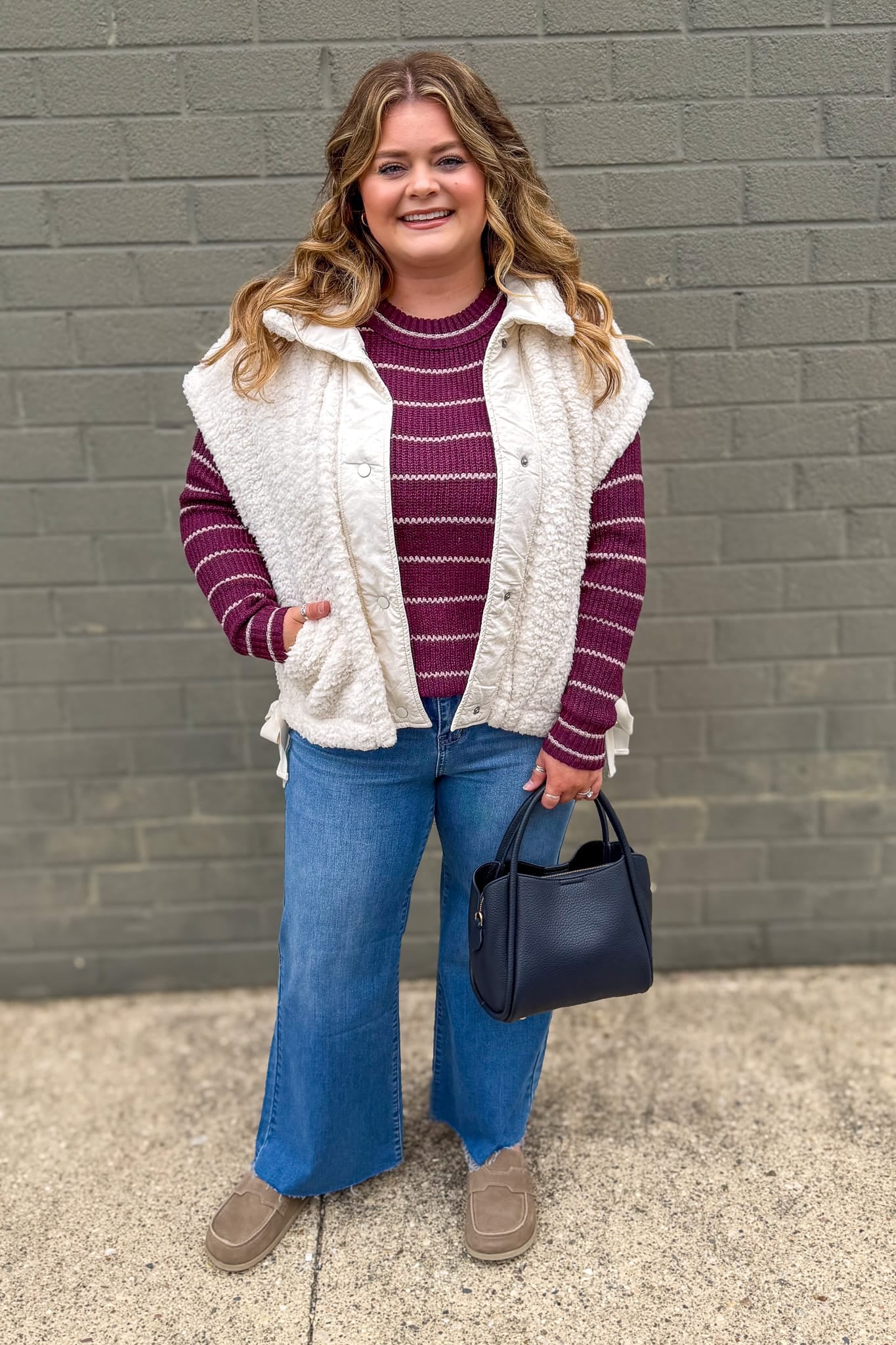Dark Plum Texture Striped Sweater Styled