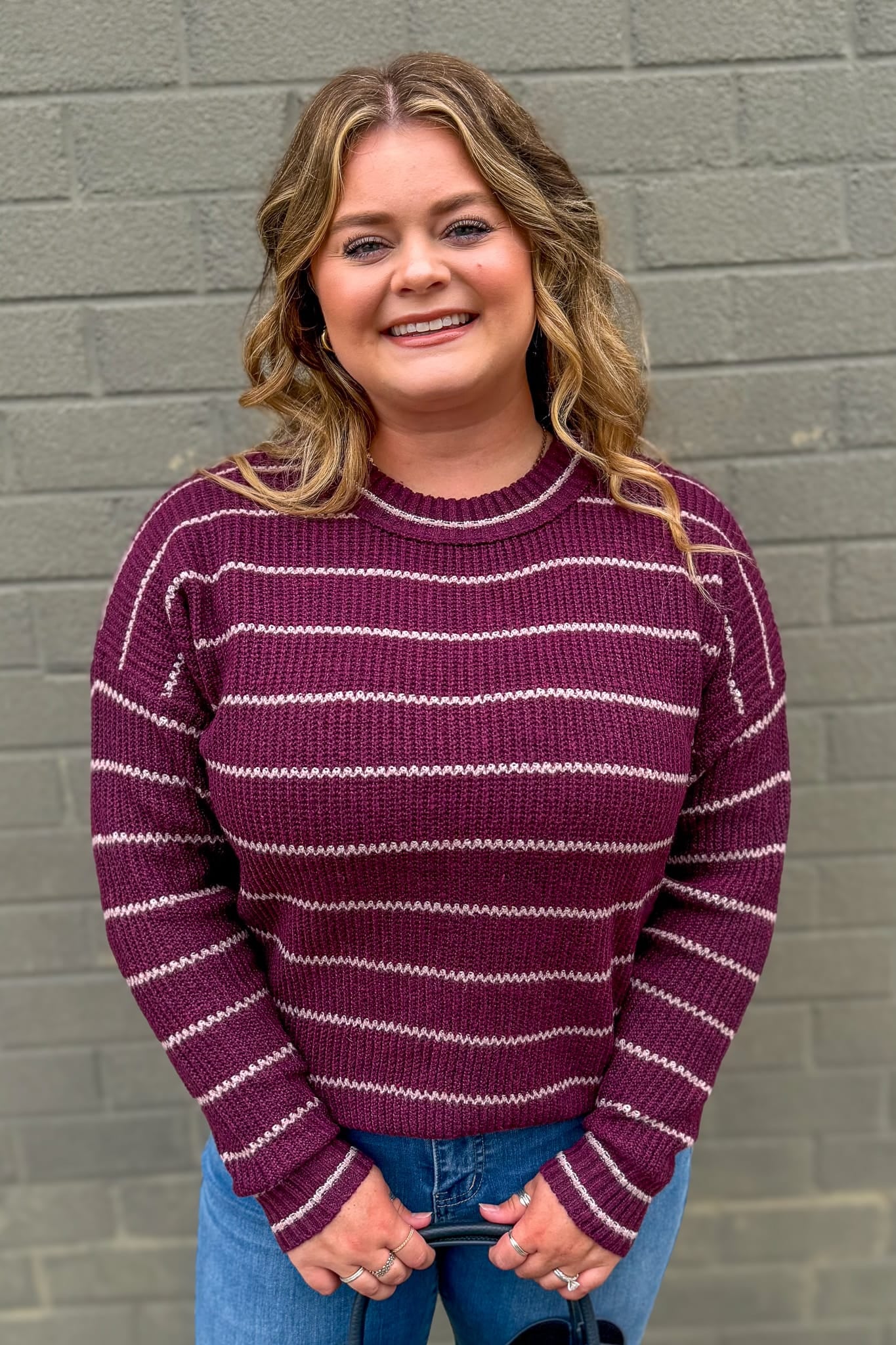 Dark Plum Texture Striped Sweater
