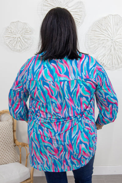 Teal & Salmon Wave Patterned Lizzy Top back