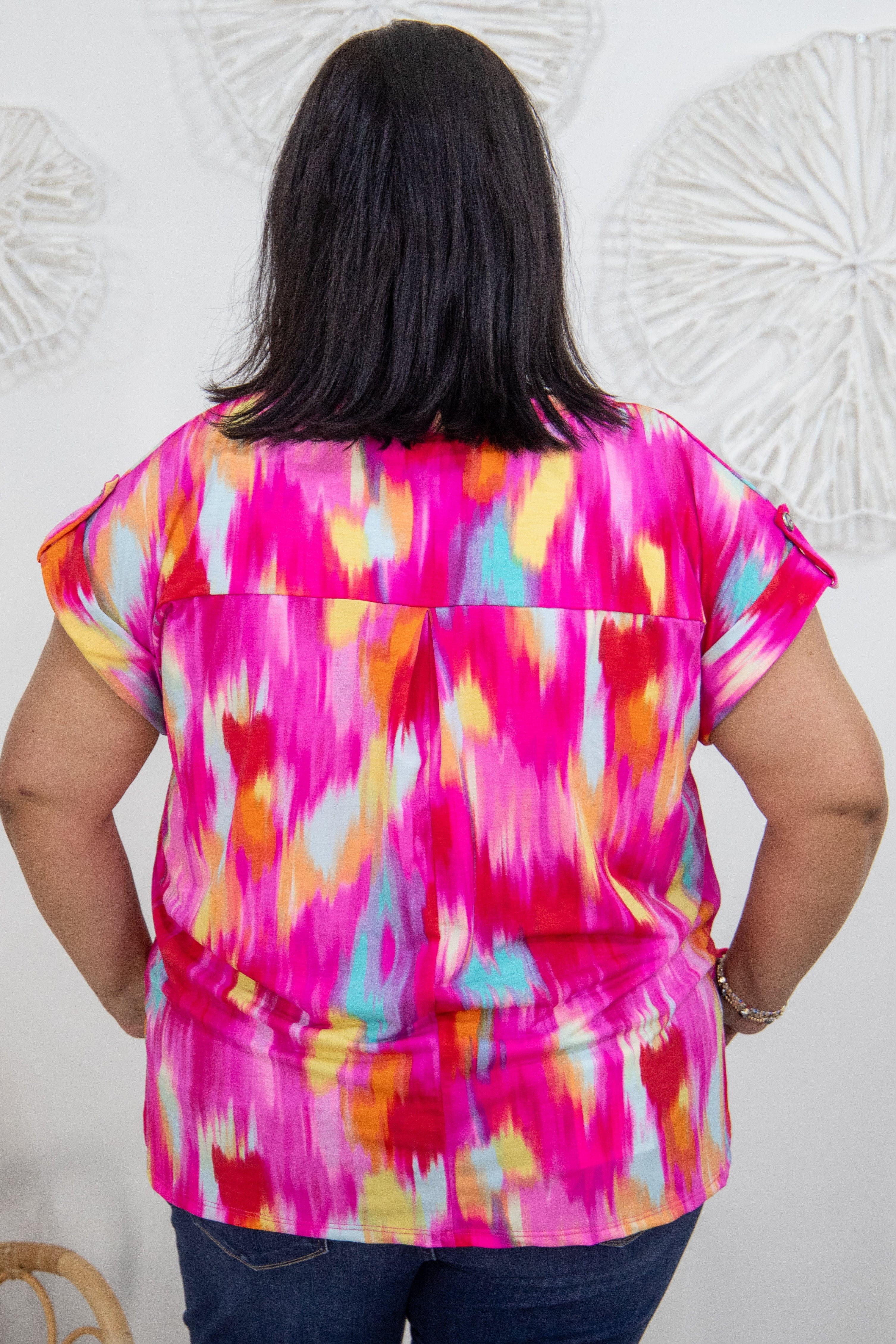 Hot Pink Watercolor Shortsleeve Lizzy Top back