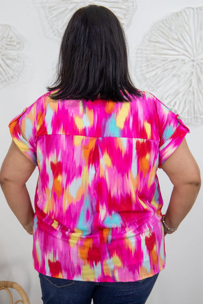 Hot Pink Watercolor Shortsleeve Lizzy Top back